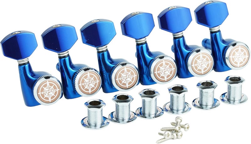 guyker Guitar Locking Tuners (6 Right Handed) - 1:18 Ratio Lock String Tuning Key Pegs Machine Heads with Hexagonal Handle Replacement for LP SG Style Electric, Folk or Acoustic Guitars - Blue Chrome - Image 1